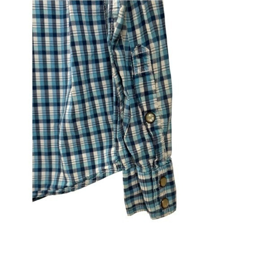 Aeropostale Western Shirt Mens M Blue Plaid Pearl Snap Cowboy Button Down Cotton - Picture 6 of 10